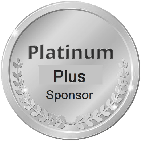 A silver coin with the words `` platinum plus sponsor '' written on it.
