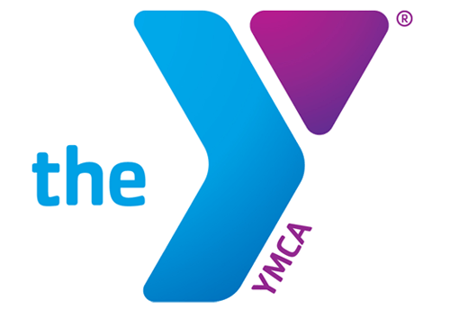 A blue and purple logo for the ymca