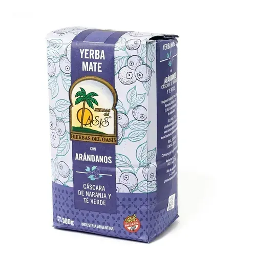 Bolsita de té “Yerba Mate” con arándanos, cáscara de naranja y té verde.