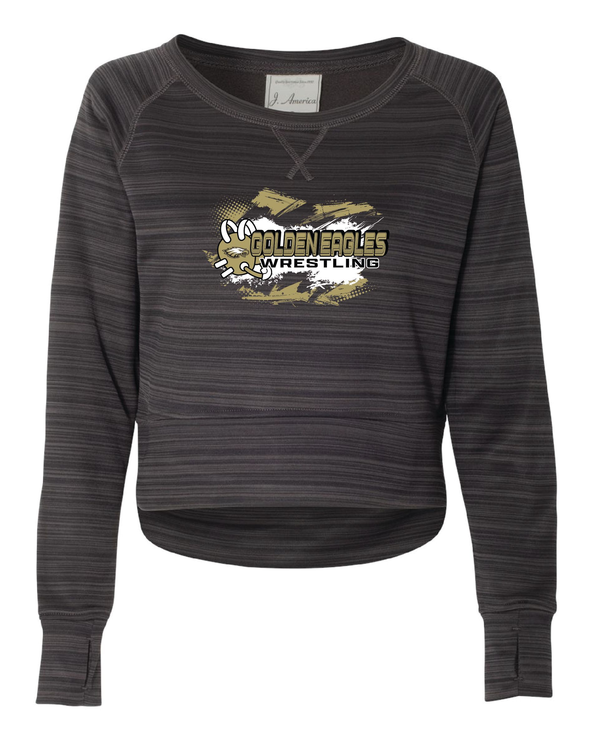 8663 J America Women's Odyssey Striped Performance Fleece Hi-Low Crewneck Sweatshirt