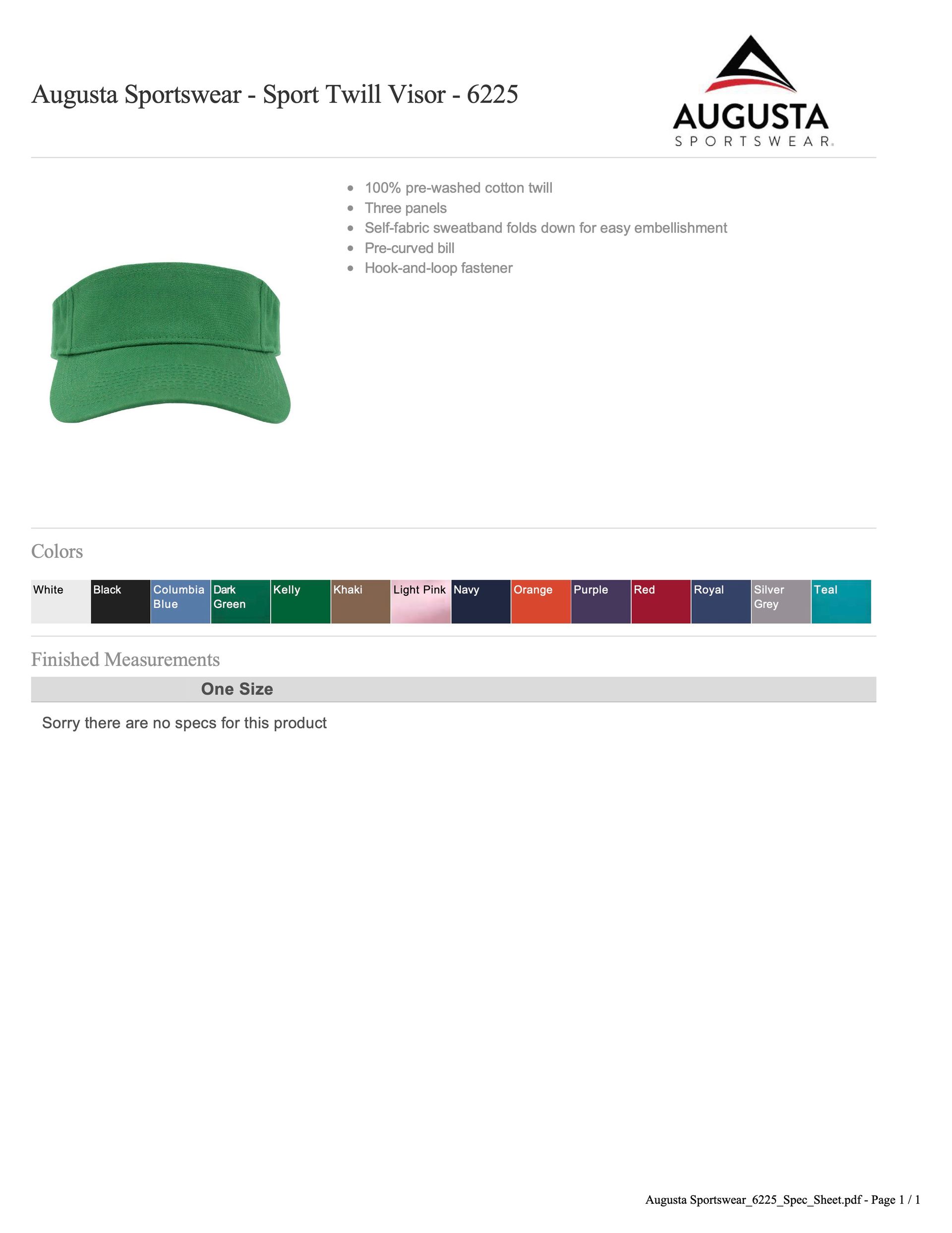 6225 Augusta Sport Twill Visor