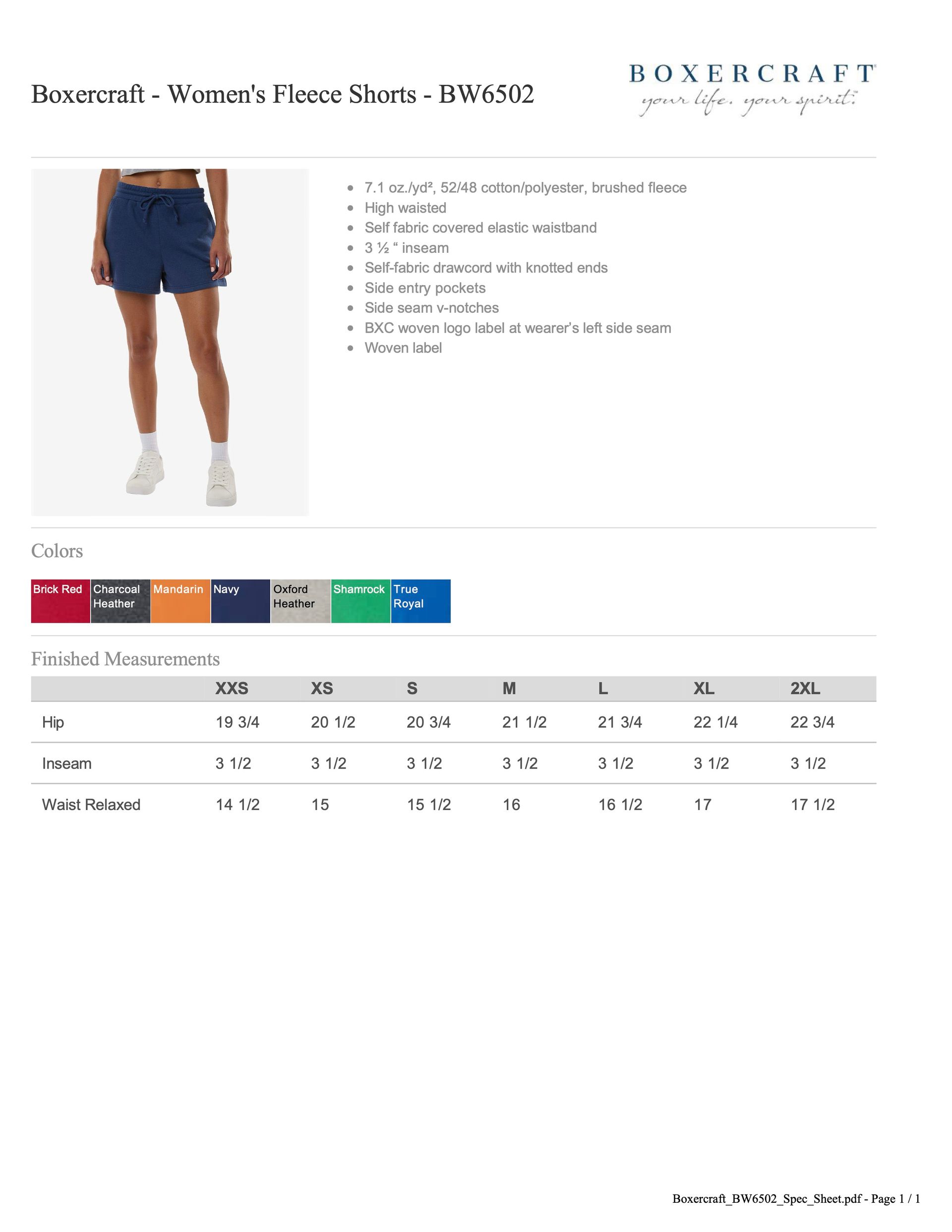 BW6502 Women's Fleece Shorts