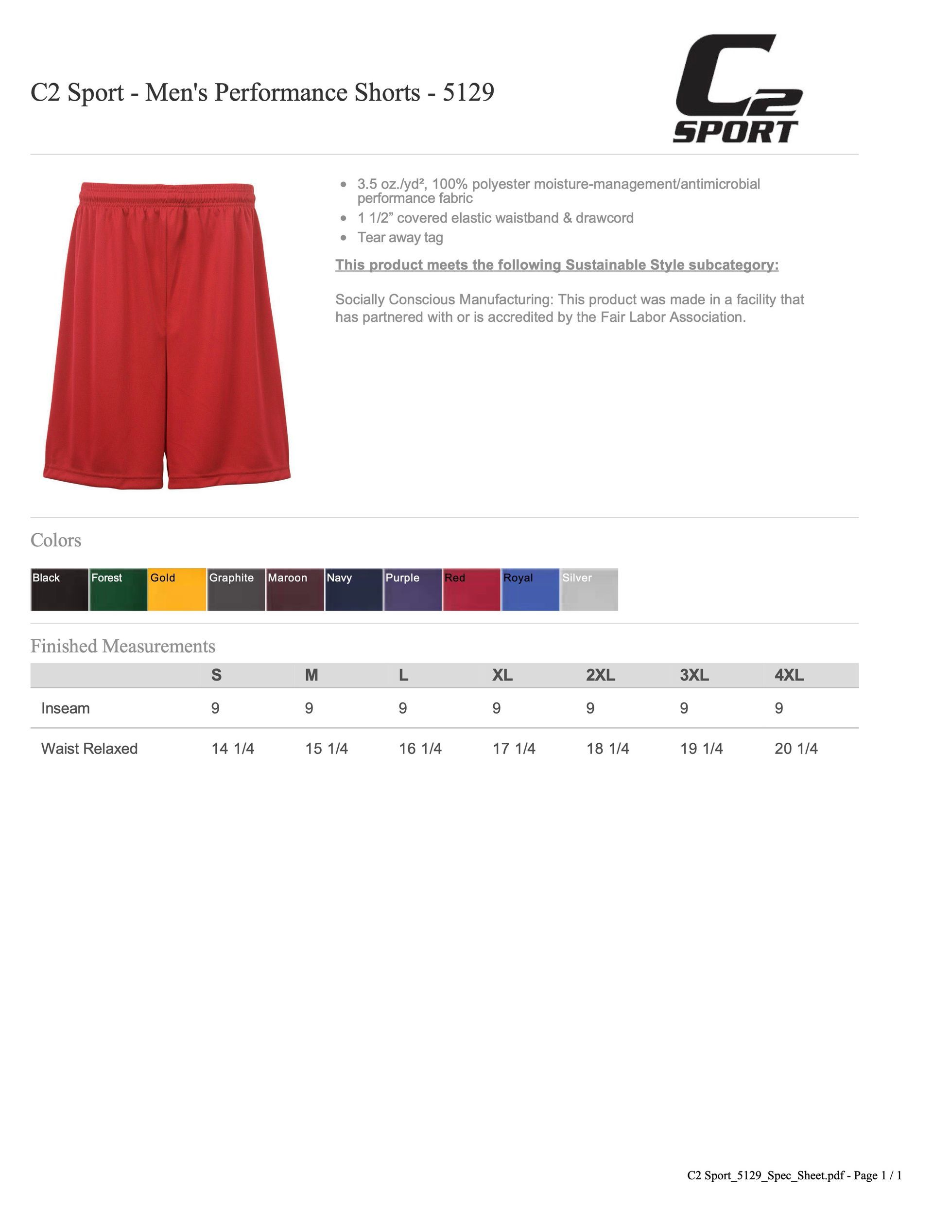 KO Softball 5129 C2 Sport Men's Performance Shorts