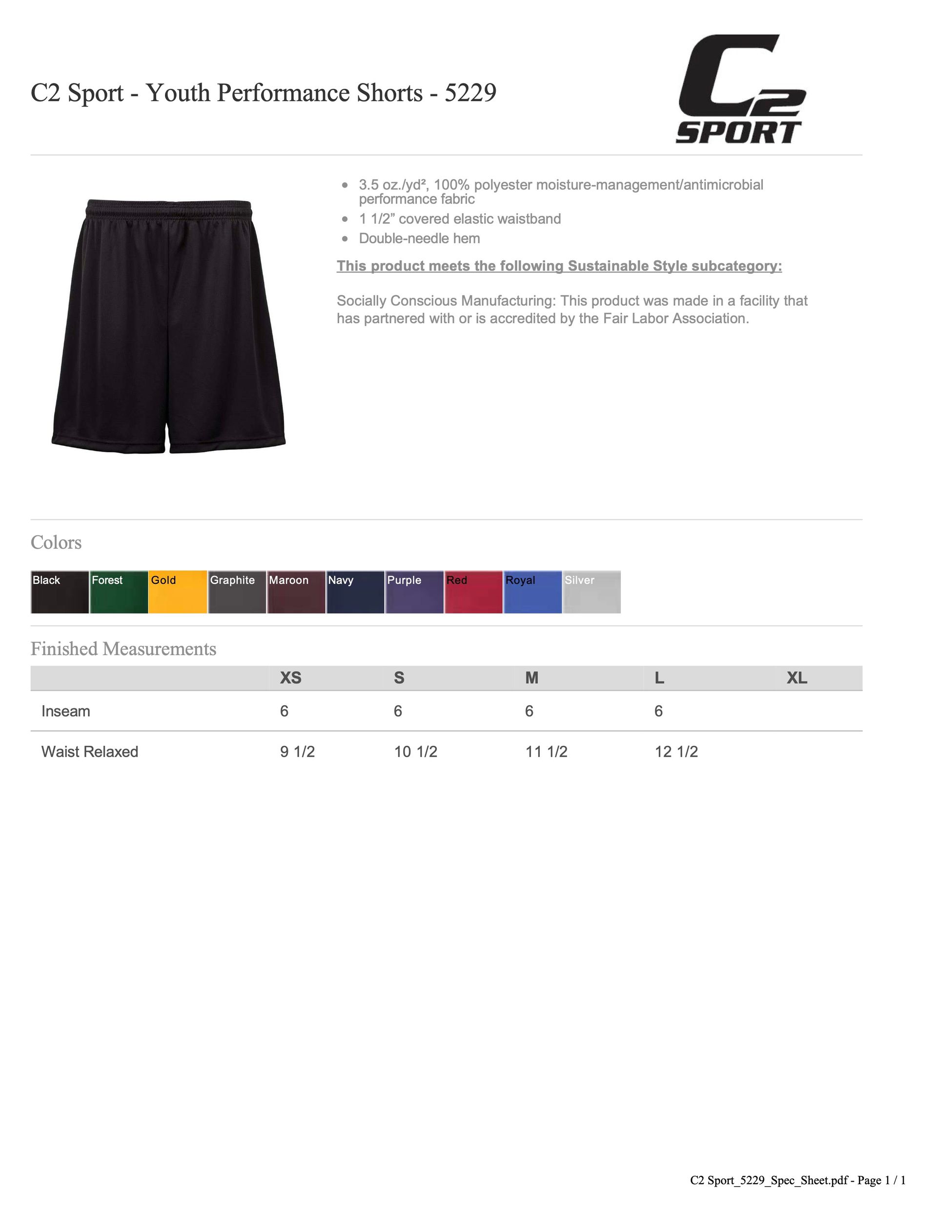 KO Baseball  5229 C2 Youth Performance Shorts