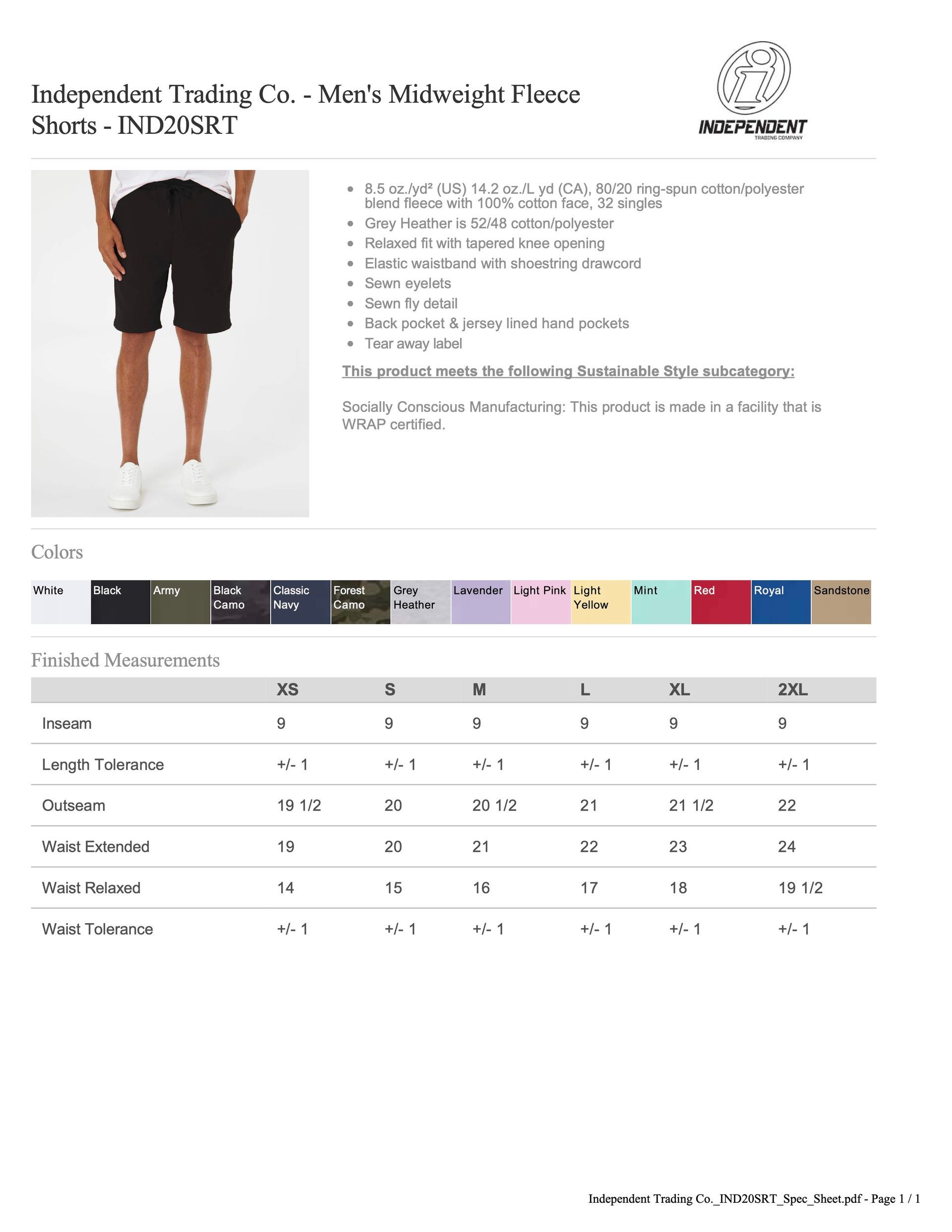 IND20SRT Men's Midweight Fleece Shorts