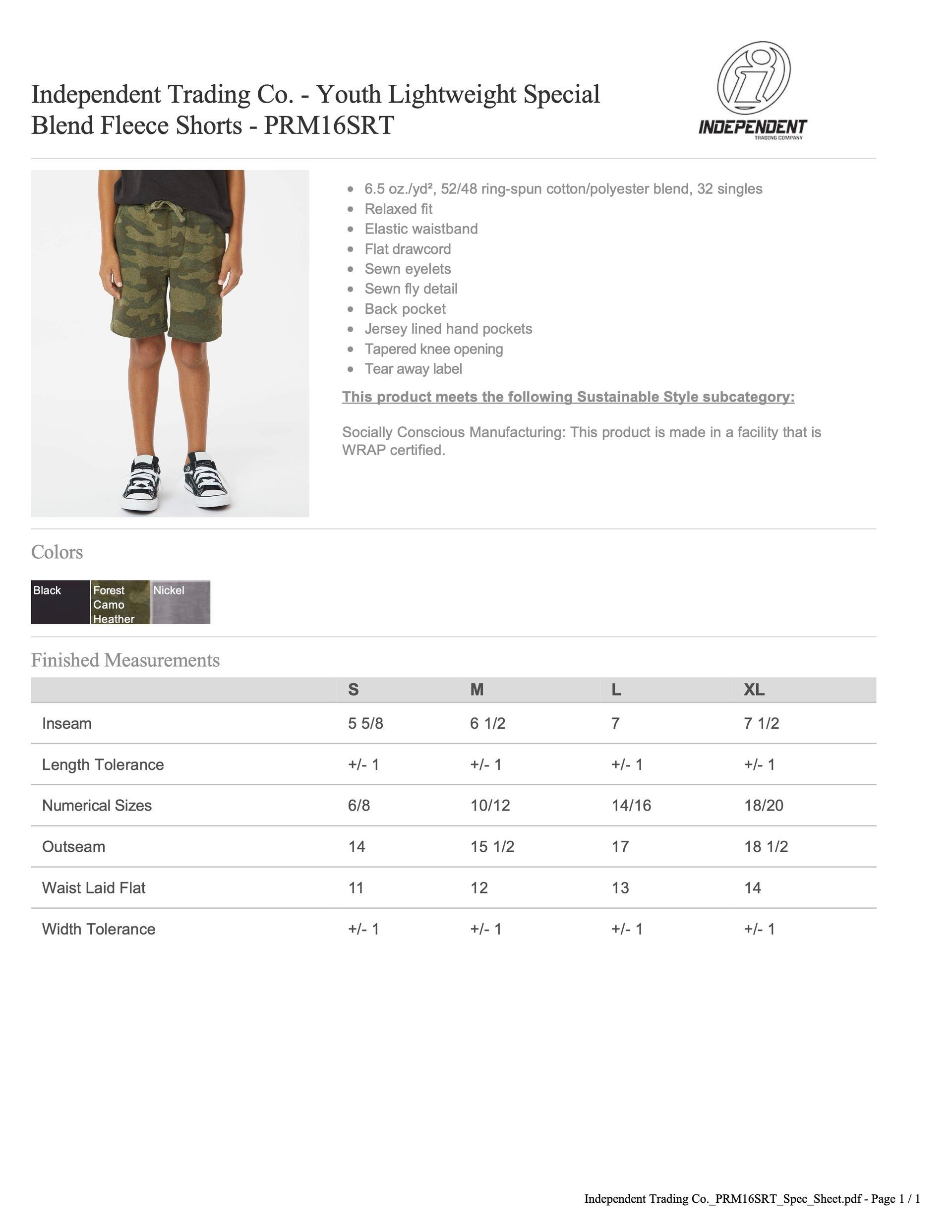 PRM16SRT Youth Lightweight Special Blend Fleece Shorts