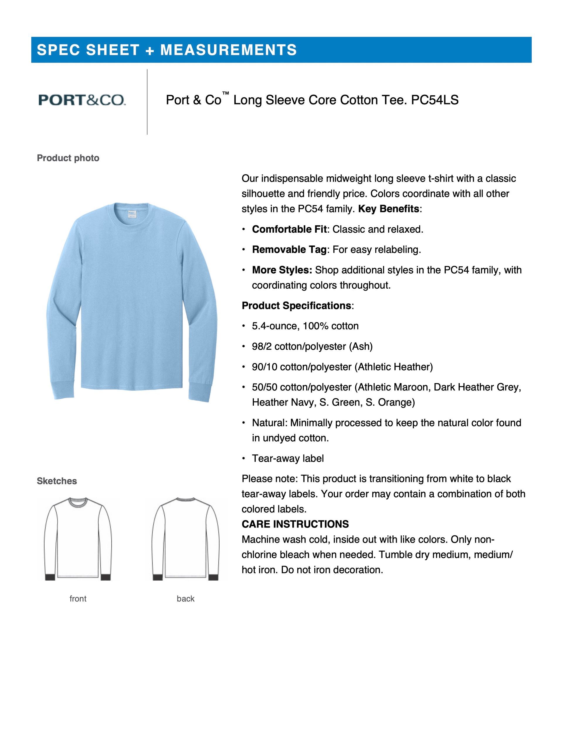 Fortress PC54LS Port & Co™ Long Sleeve Core Cotton Tee