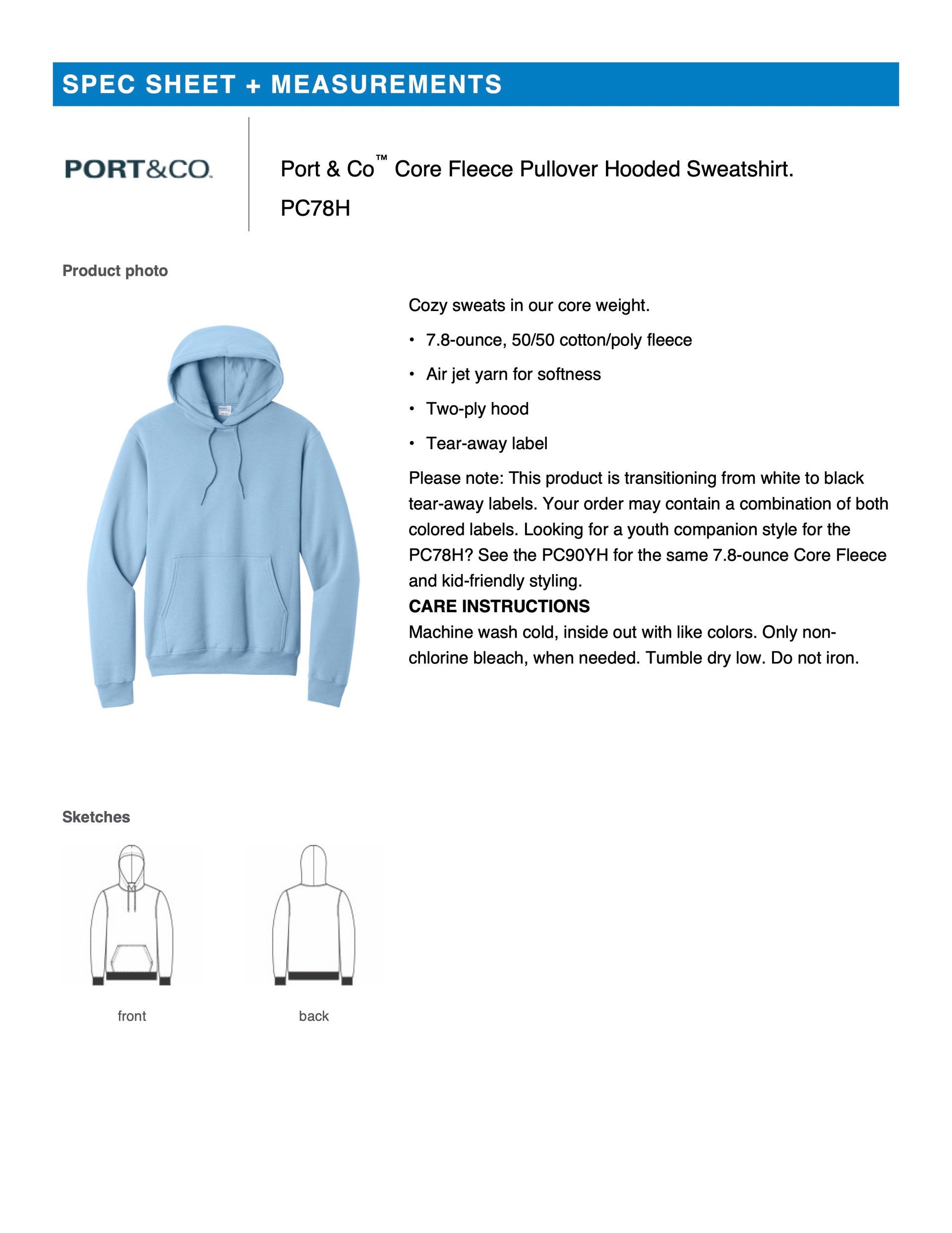 Fortress PC78H Port & Co™ Core Fleece Pullover Hooded Sweatshirt