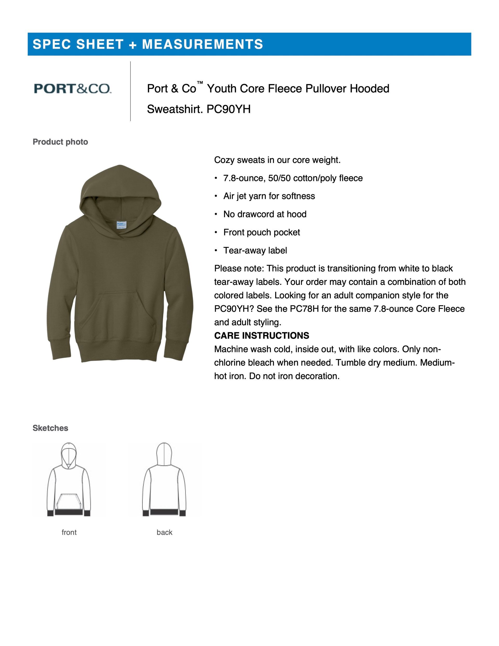 Fortress PC90YH Port & Co™ Youth Core Fleece Pullover Hooded Sweatshirt
