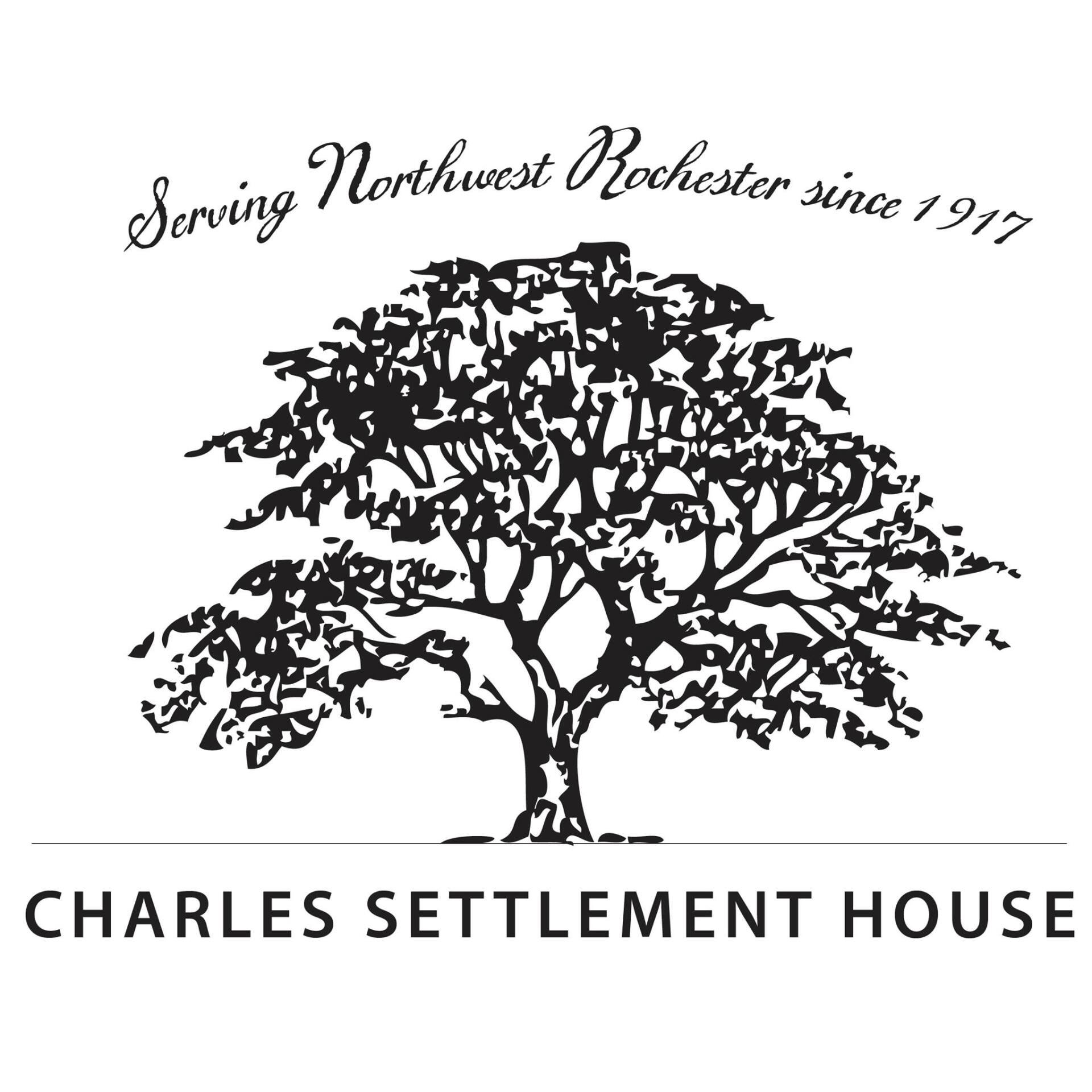 A black and white logo for charles settlement house