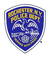 The logo for the rochester new york police department is a blue shield with an eagle on it.