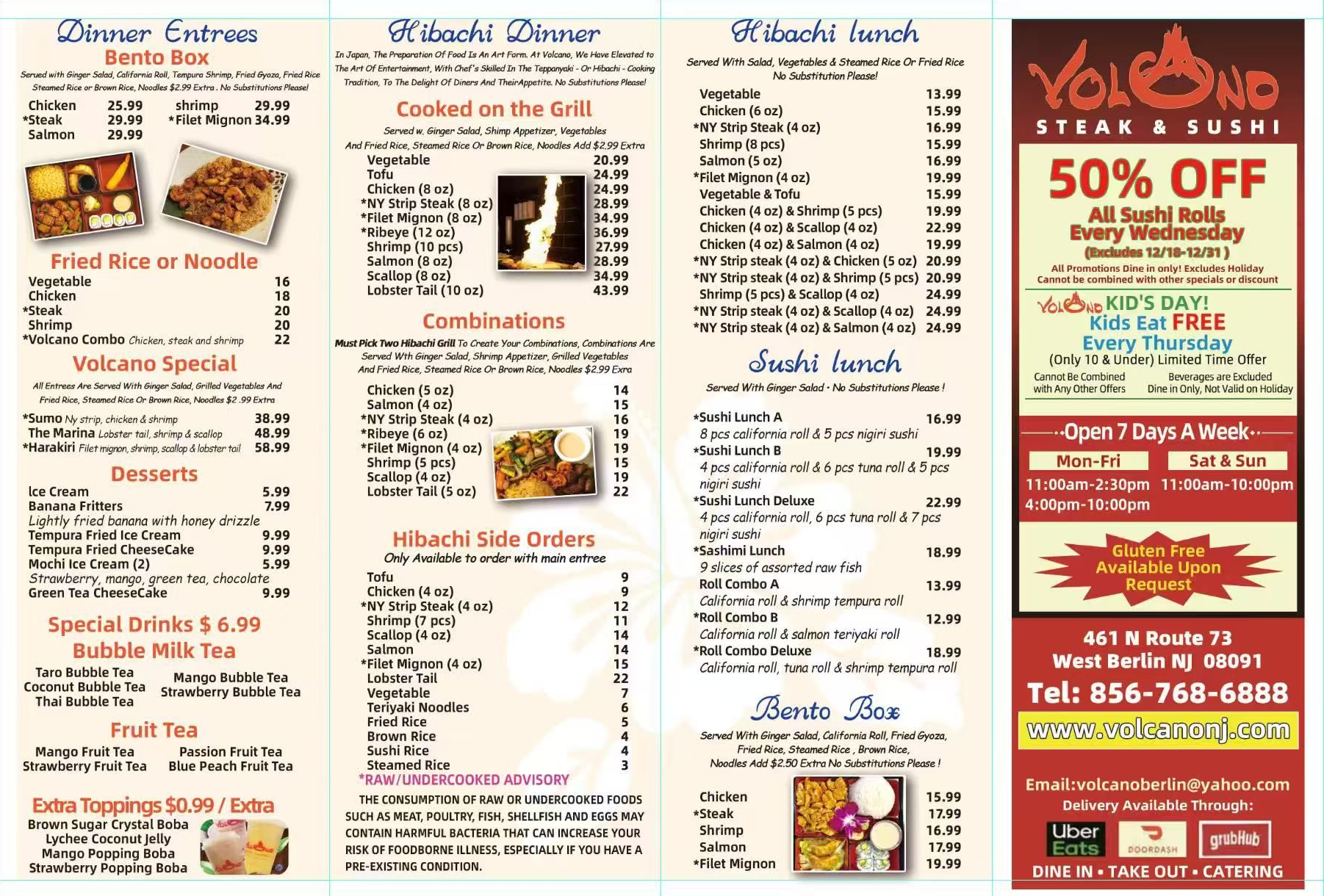 Volcano Steak & Sushi West Berlin menu, page 1