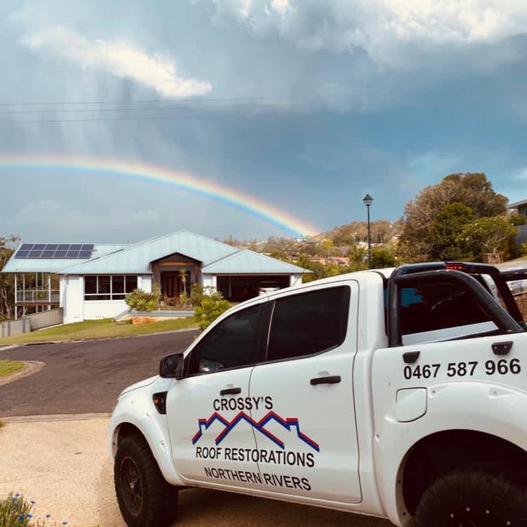 Vehicle with Rainbow on the Background — Crossy’s Roof Restorations Pty Ltd in Lismore Heights, NSW