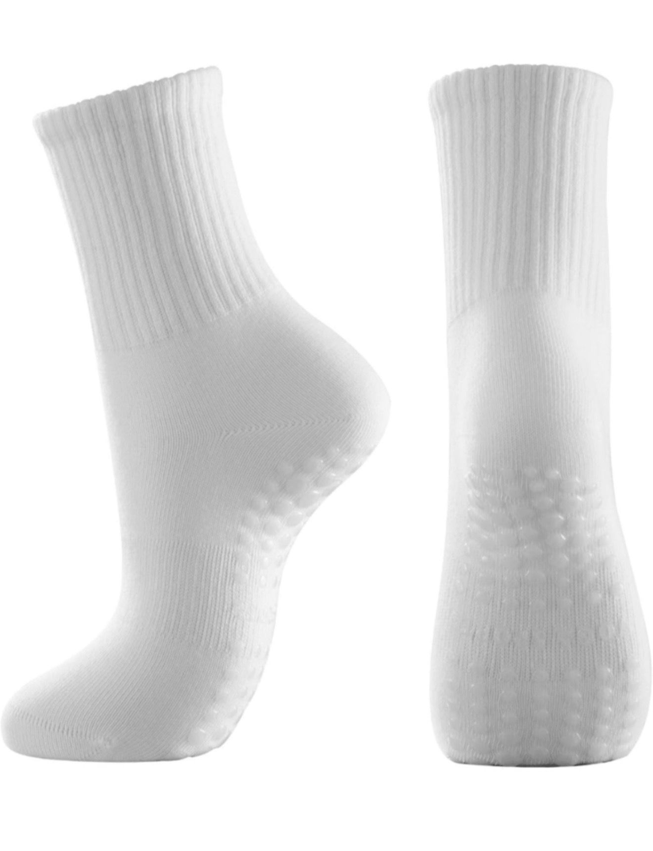 Dos pares de calcetines con agarre antideslizante. Se muestran calcetines blancos y rosas; también se muestran otros colores.