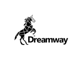 Dreamway 的黑白標誌，後腿上有一匹馬。