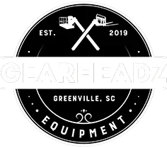 A black and white logo for gearheadz equipment in greenville , south carolina.