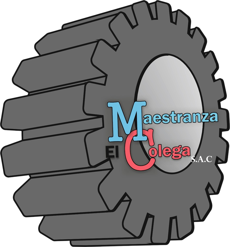 Logotipo gris con el texto “Maestranza El Colega SAC” en azul y rojo sobre un fondo blanco.