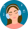 Une femme portant des écouteurs écoute de la musique les yeux fermés.