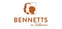 A logo for bennetts on bellarine with a silhouette of a man and woman.