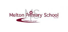 The logo for melton primary school is red and white.