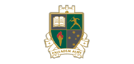 A coat of arms with a torch , a book , and a person on it.
