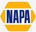 NAPA logo: blue letters on a yellow hexagonal background with white border