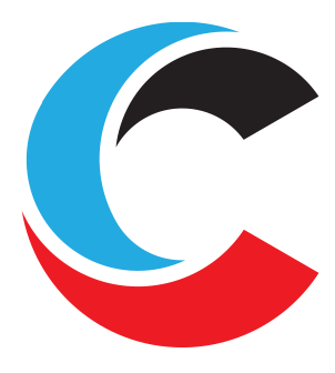 Logo de la lettre « C » stylisée bleue, noire et rouge.