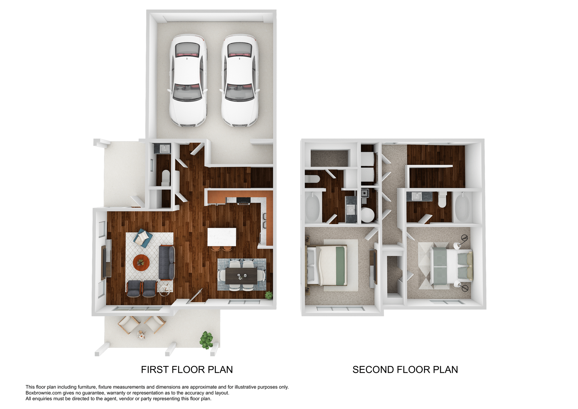 Floor plan of a two-story house with a garage, living area, bedrooms, and a balcony.