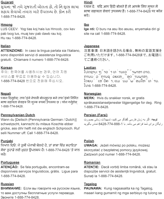 A list of phone numbers and addresses in different languages
