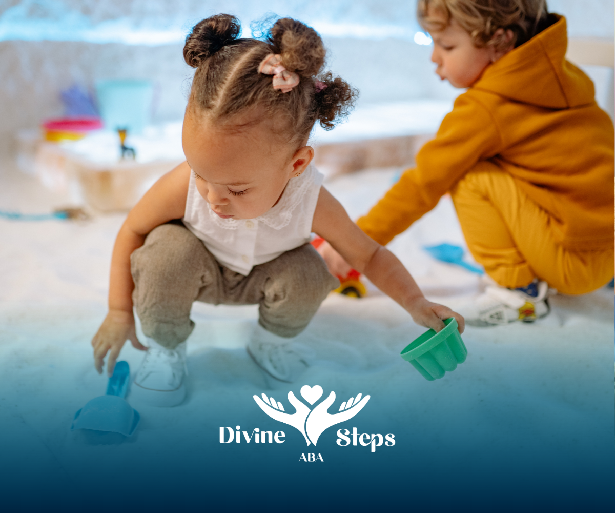 Two children playing in snow with colorful shovels.