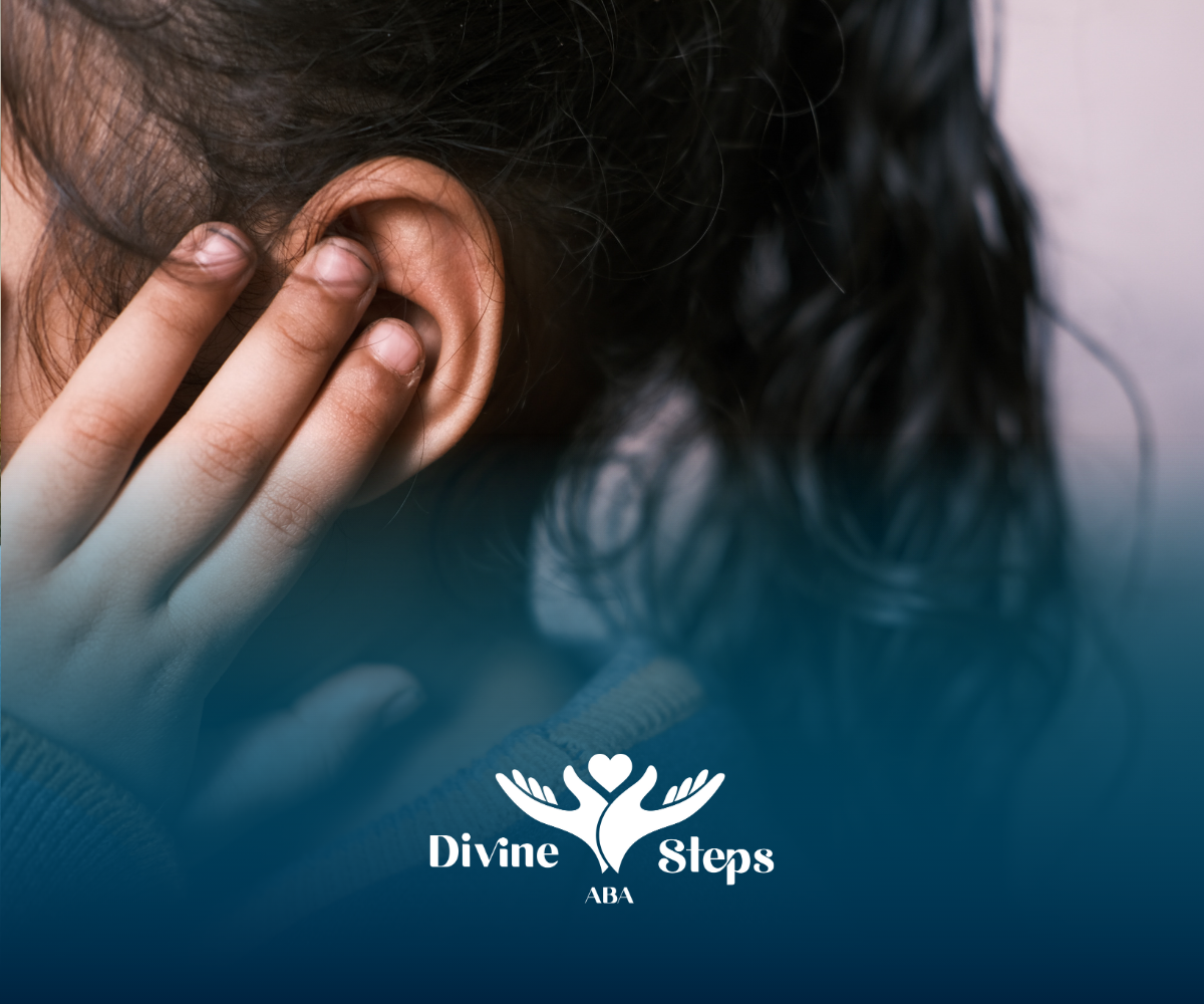 Child covering ear with hand; logo of 