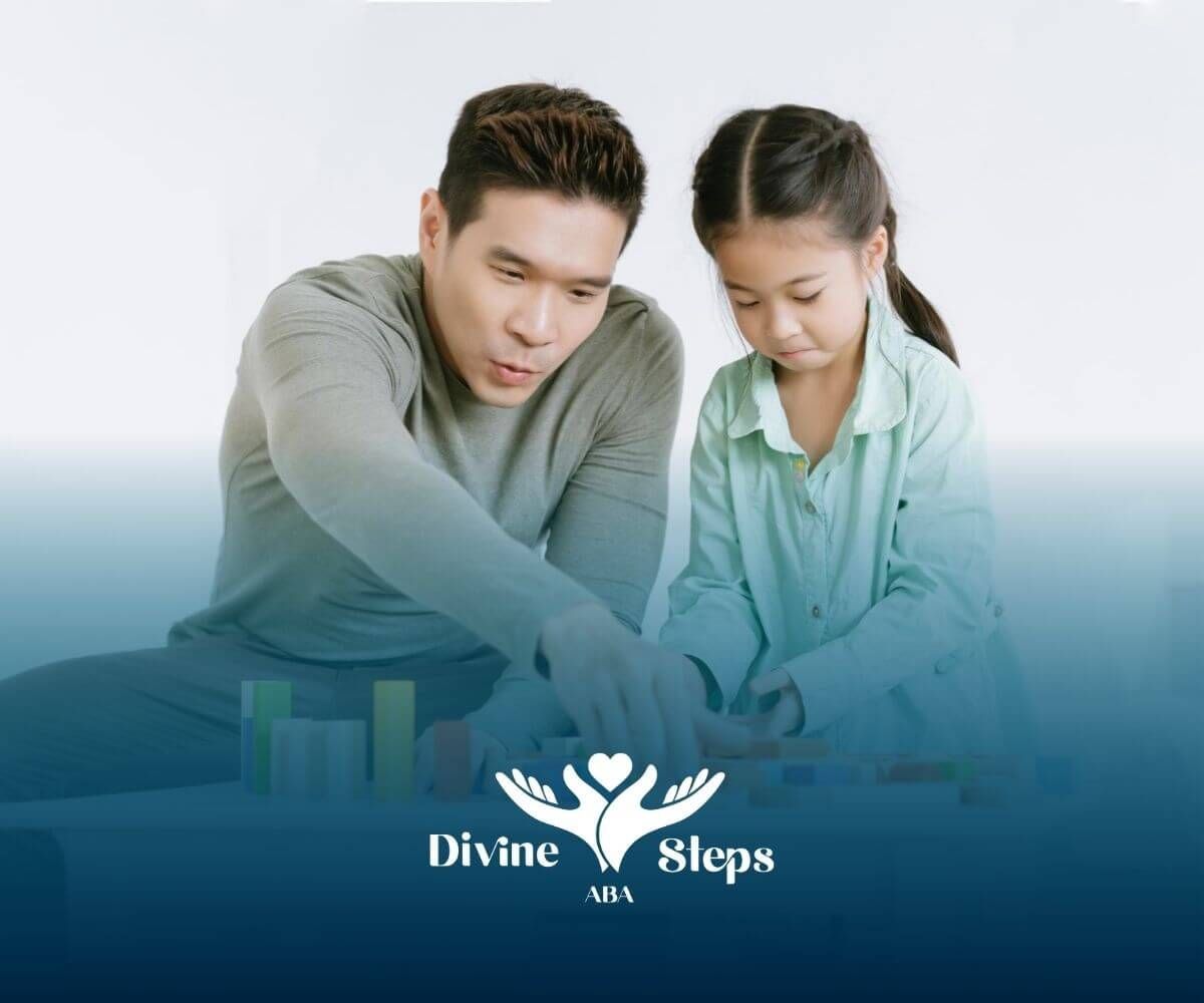 An ABA therapist and an autistic girl are playing a game together.