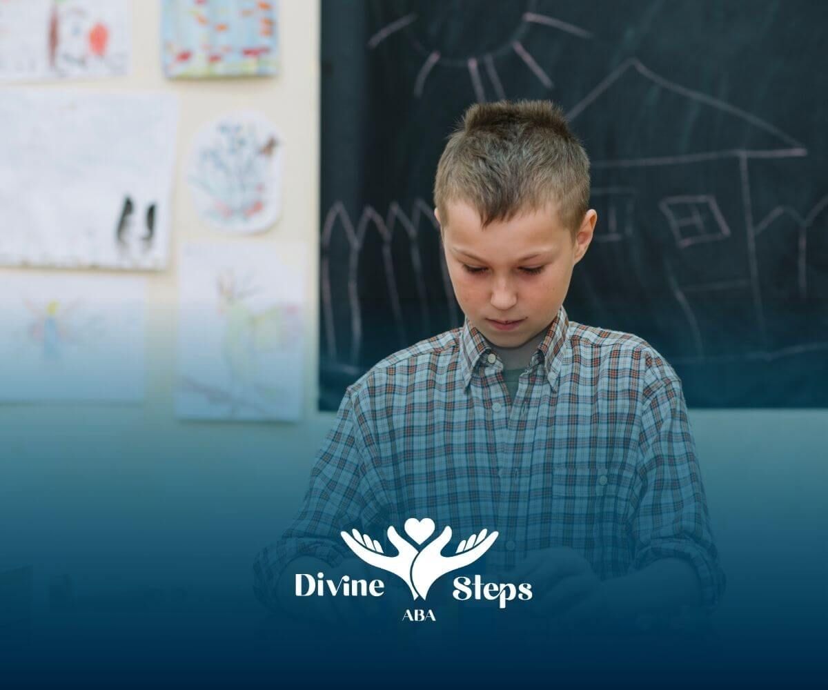 Supportive therapist helping an autistic child develop emotional regulation and communication skills