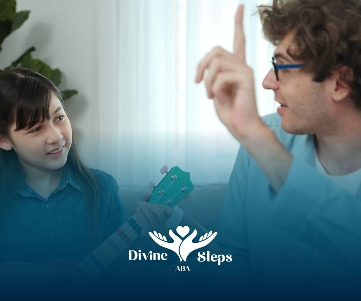 Therapist uses music & visual cues to help autistic girl build listening, imitation, & expression.