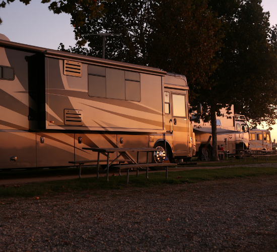 RV at resort with picnic table