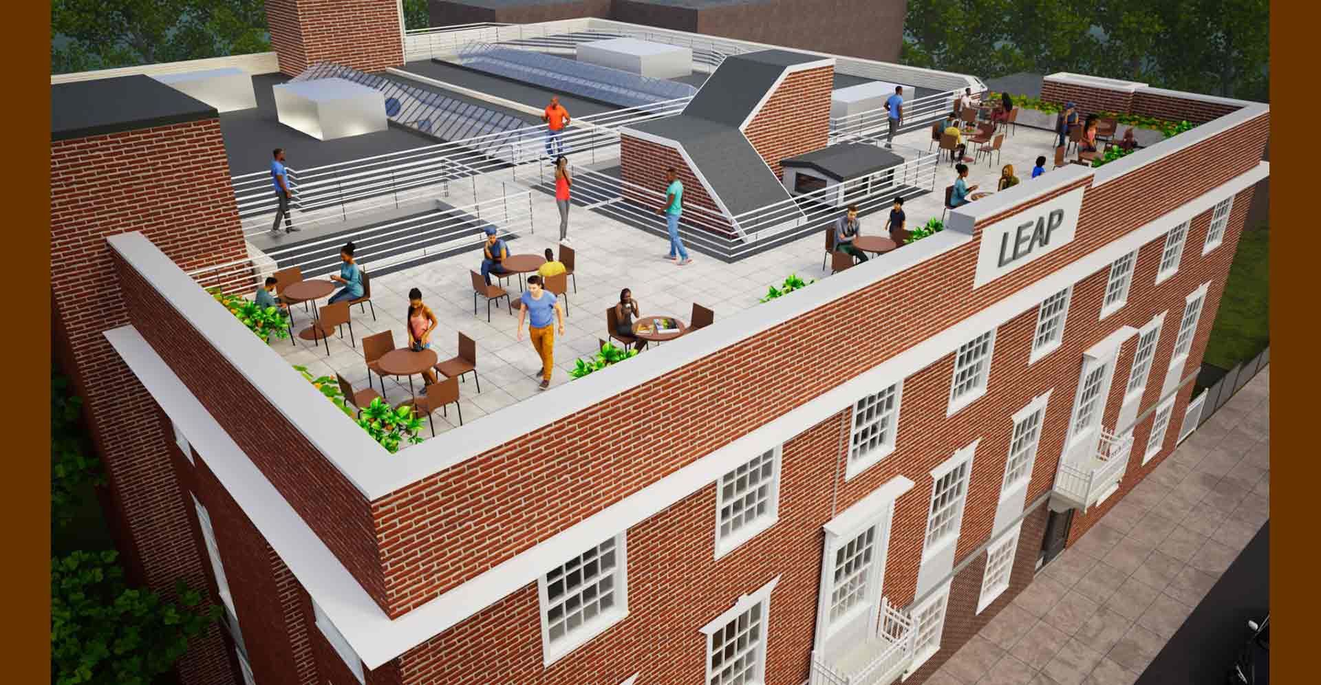 LEAP roof deck building facade
