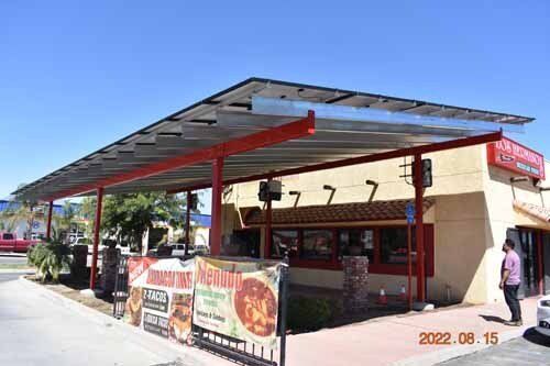 solar panels above restaurant