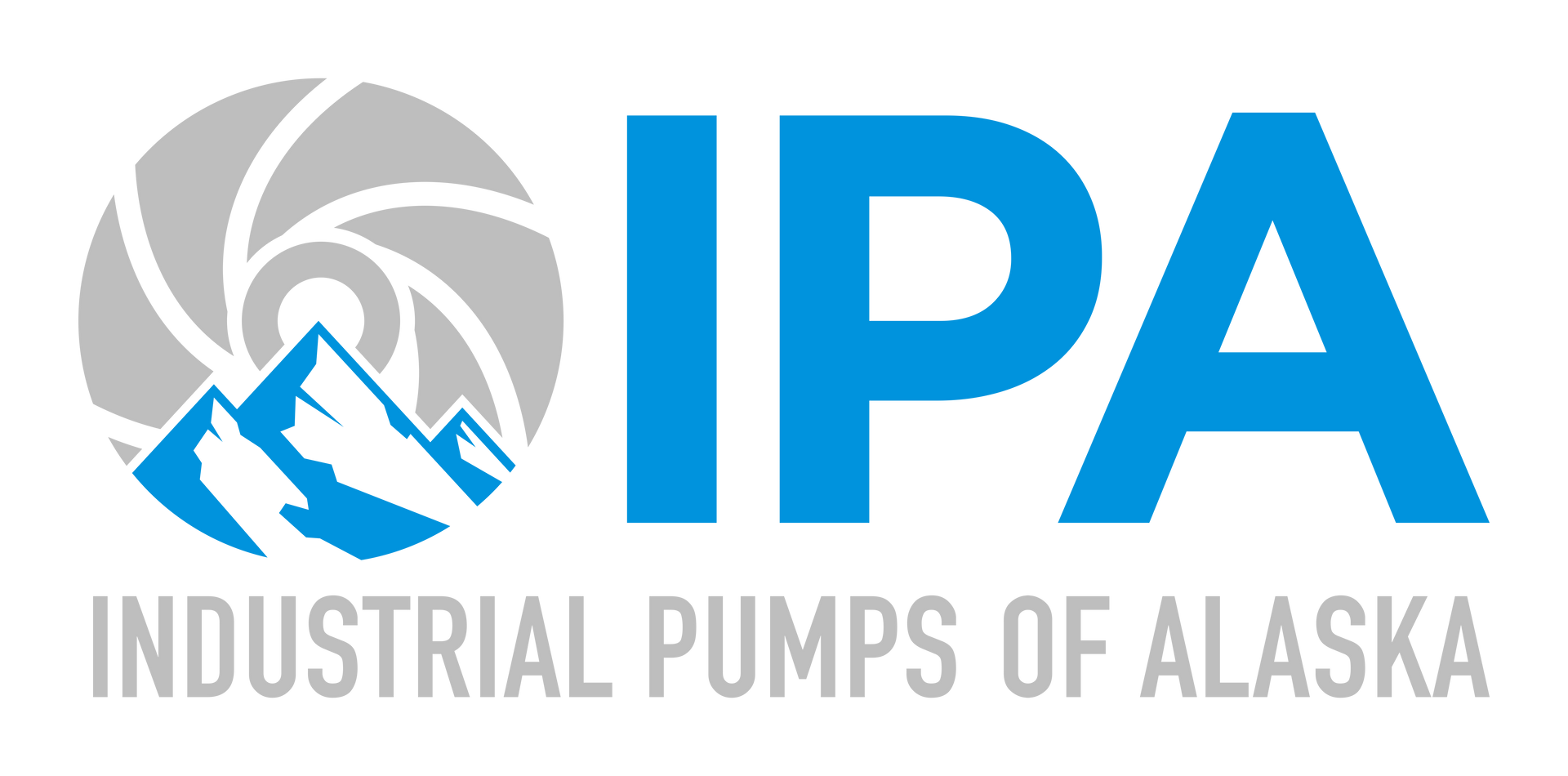 The logo for industrial pumps of alaska is blue and gray.