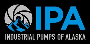 The logo for industrial pumps of alaska is blue and white