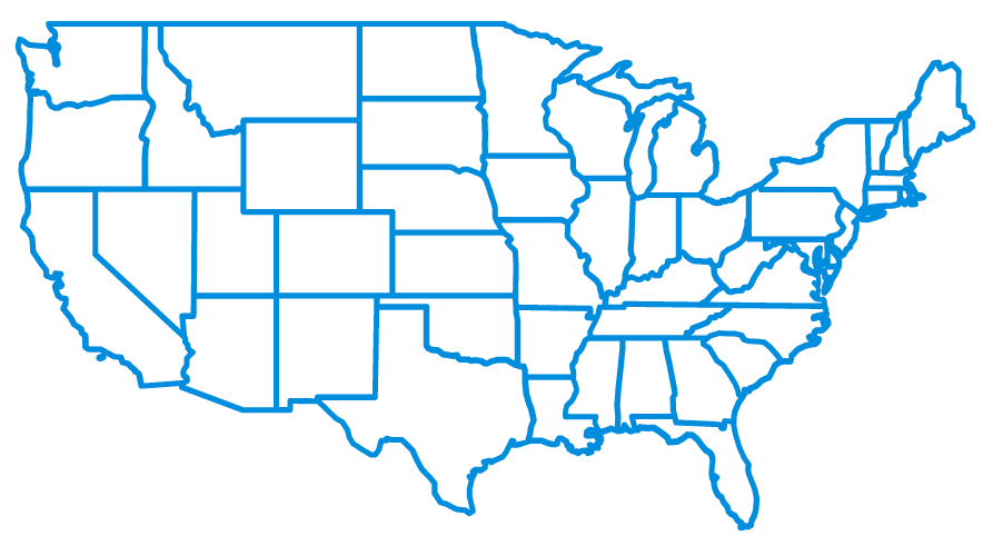 A blue and white map of the united states