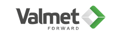 A logo for a company called valmet forward with a green arrow.