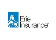 Erie Insurance logo with a blue square containing a white building illustration and the company name.