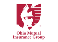 Ohio Mutual Insurance Group logo: Red shield with a profile of a person in a helmet and the company name.