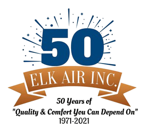 A 50th anniversary logo for elk air inc.