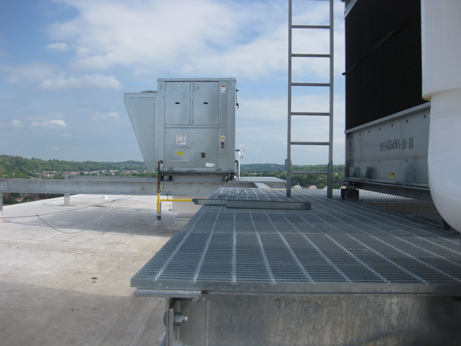 A ladder is attached to the side of a building