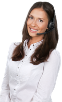 A woman wearing a headset is standing with her arms crossed.