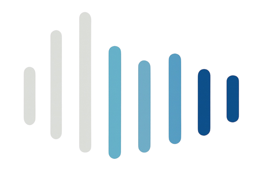 Gradient blue-gray soundwave graphic, representing audio or music.
