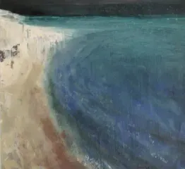 Coastal scene with a sandy beach. Acrylic painting by Dan Villiers