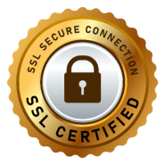 Gold SSL Certified badge with a lock icon.