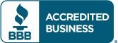 BBB accredited business logo. Teal rectangle with flame and